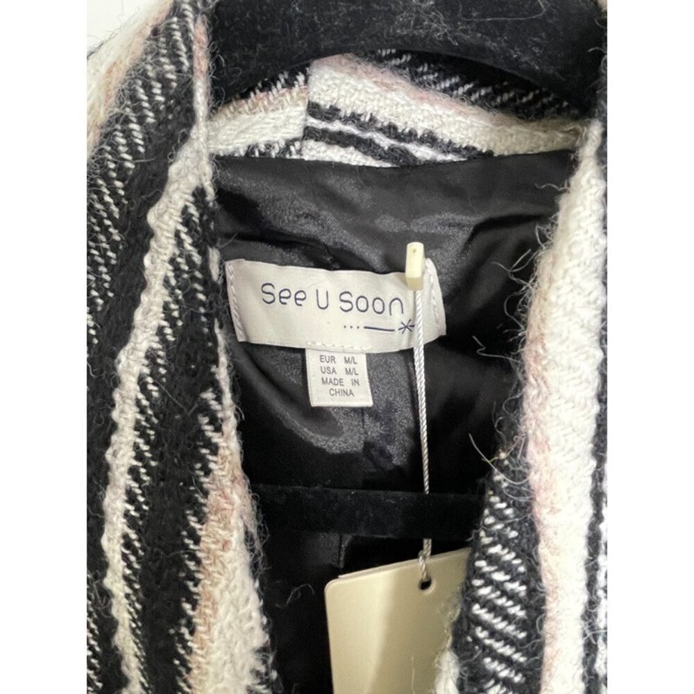NWT See U Soon Women's White & Black Long Sleeve Belted Jacket Coat US Size M/L - Picture 5 of 10